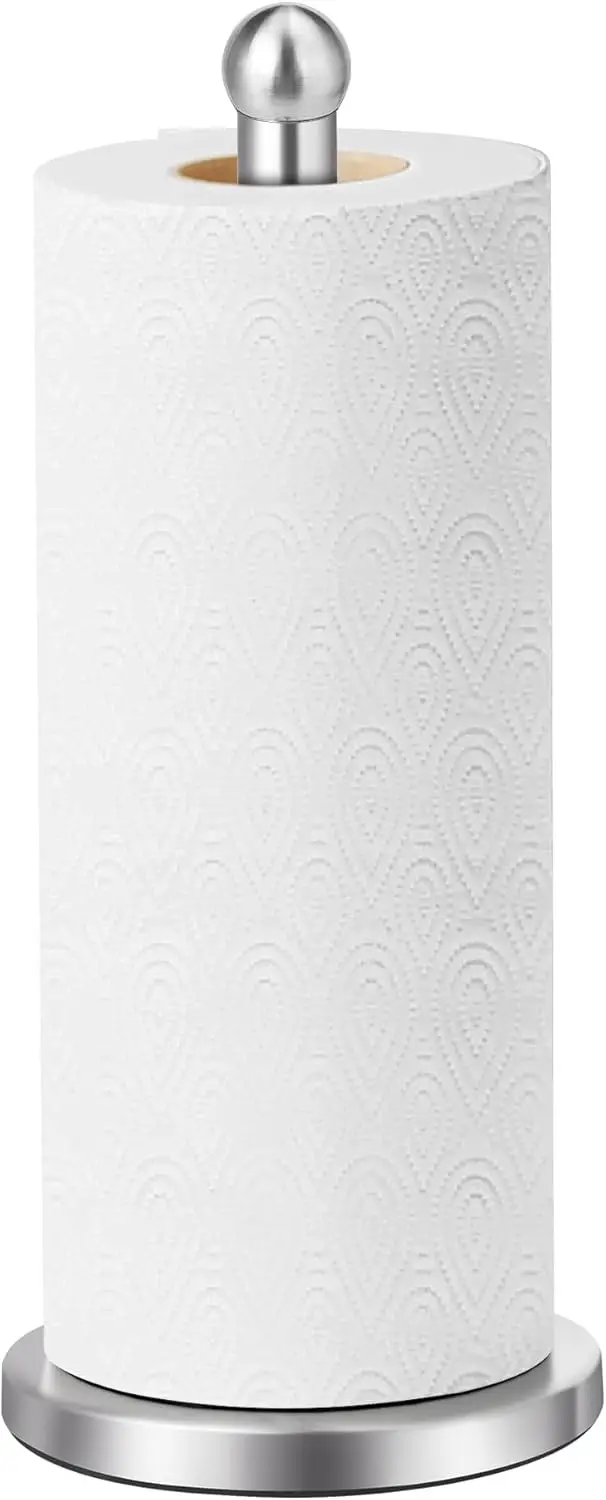 

Sturdy Stainless Steel Paper Towel Holder with Weighted Base, Non-Slip Pad for Kitchen Countertop