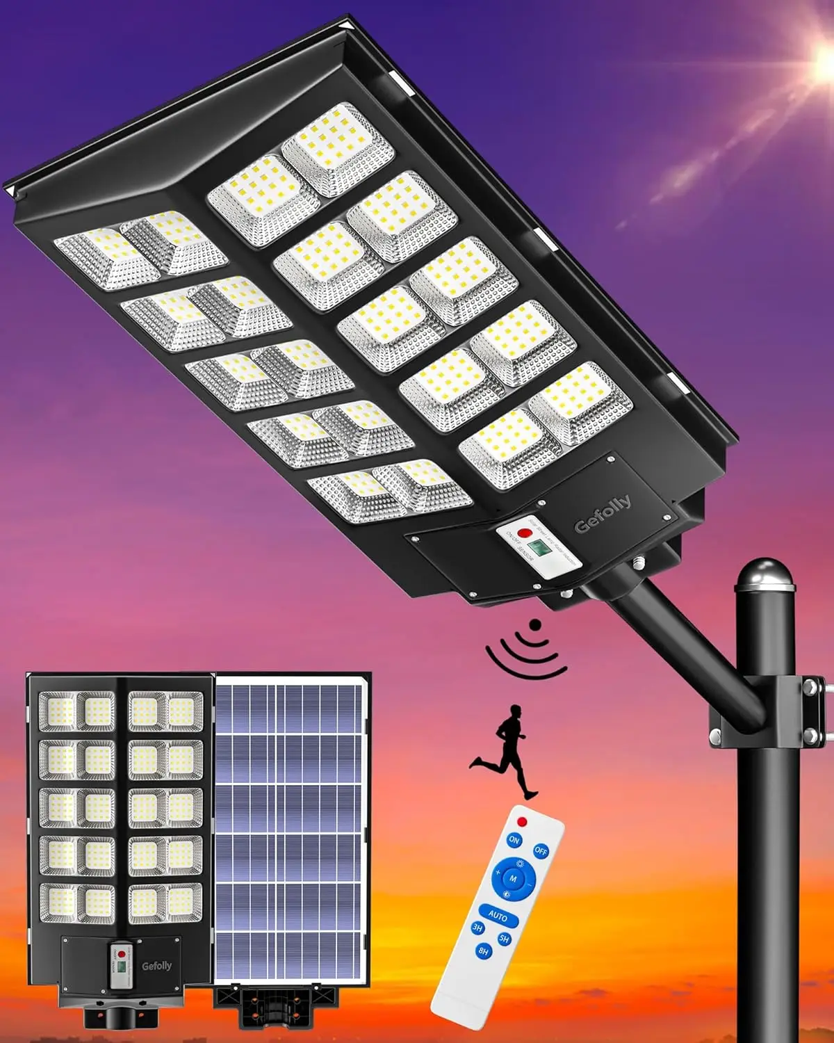 

SL-5200W Solar Street Lights Outdoor, 520000LM Commercial Parking Lot Light, 6500K Dusk to Dawn IP67 Security Flood Lights Motio