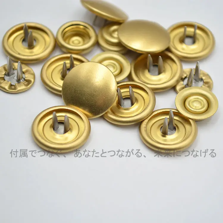 10 Stück Doppelstift-Vier-in-Eins-Schnalle, japanische YKK-Schnalle, große weiße Feder, Retro-Gold, 15 mm, für Jacken – Detail 1