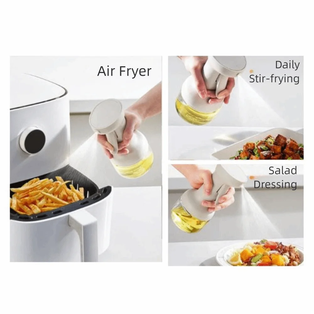 

Practical 280/450ml Atomized Oil Spray Press Glass Oil Dispenser Transparent Body Leak-proof Oil Spray Air Fryer