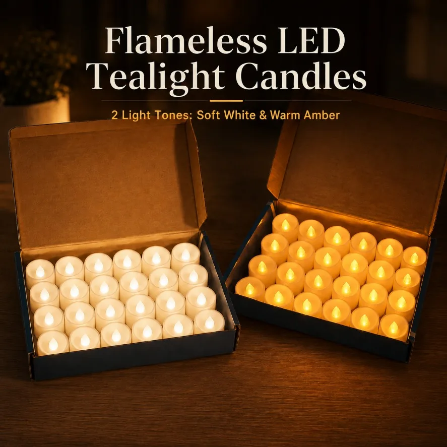 1-24Pcs Flameless LED Tealight Candles Battery Operated Soft White & Warm Amber For cafes Christmas Wedding Party Home Decor