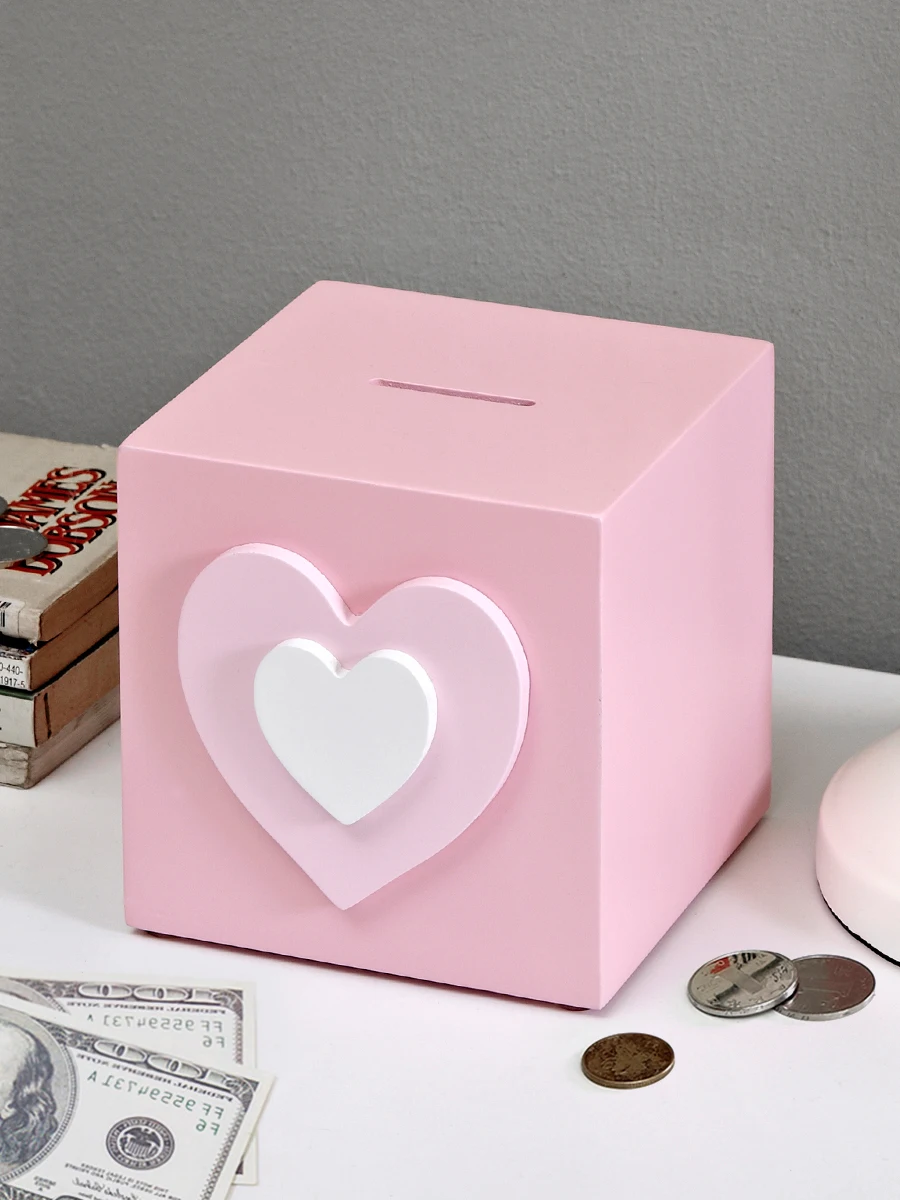 

Piggy Bank for Kids Money Box for Children Girls Room Accessories Heart Wood Euro Coins Wallet Household Items Wallet Coin Banks