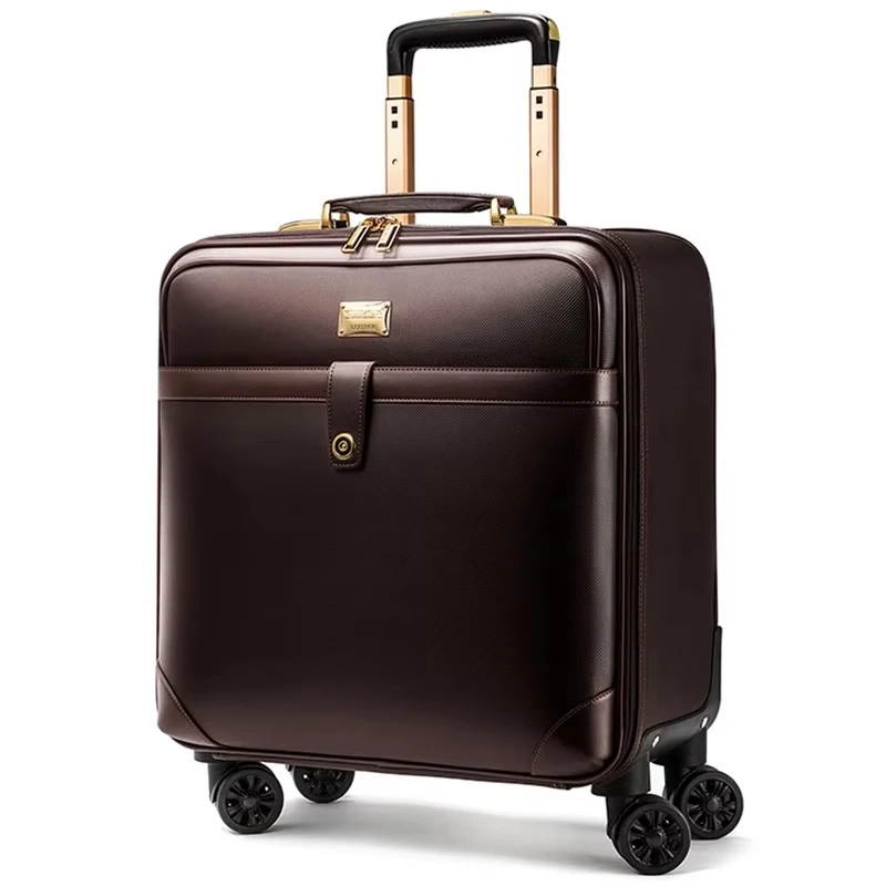 New Retro 16/18/20/22/24 Inch Men Business Genuine Leather Hand Luggage on Wheels Cabin Travel Trolley Bags Vs Trolley Suitcase