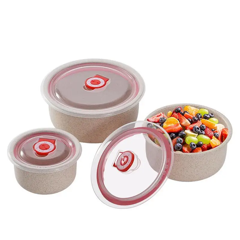 Wheat Bowls Microwave & Dishwasher Safe Crisper Box With Lid 3pcs/set Cereal Bowls For Soup Oatmeal Breakfasts Or Desserts