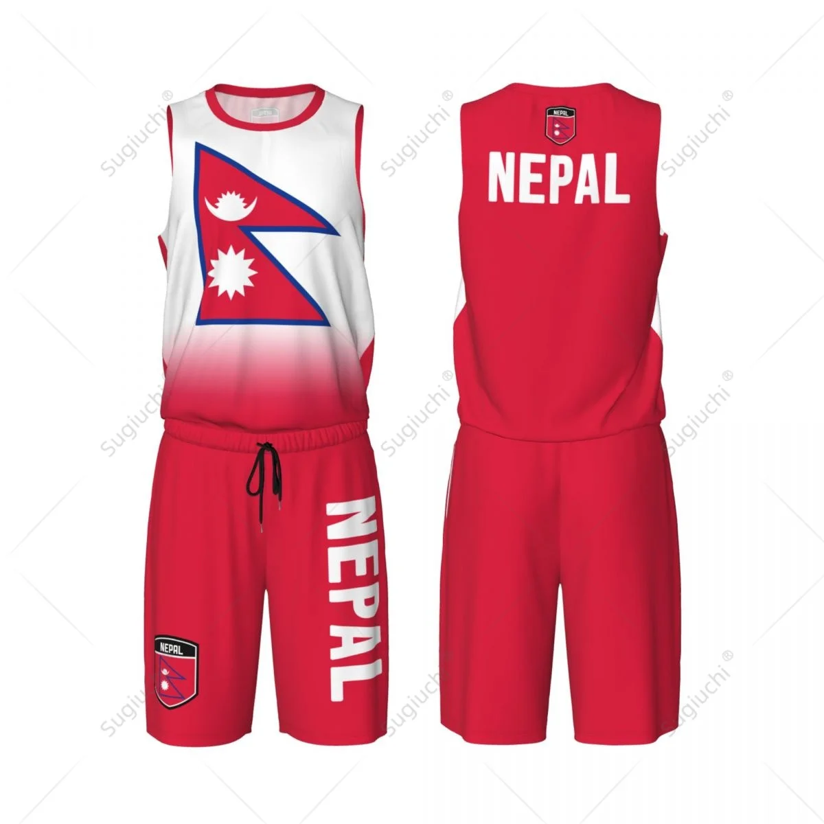 

Men Nepal Flag Basketball Jersey Set Mesh Shirt & Pants Sleeveless
