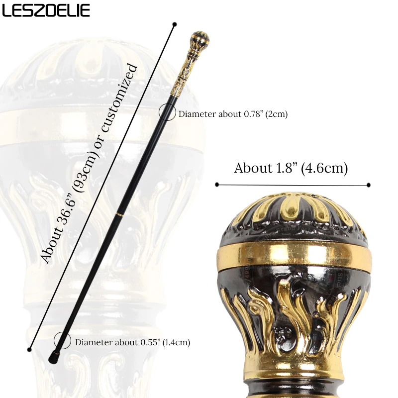 93Cm Luxe Goud Met Zwarte Afneembare Wandelstok Man Mode Wandelstok Lady Party Sticks Elegante Vintage Wandelstok