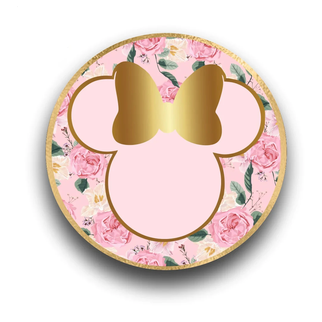 Cartoon Floral Minnie Mouse Round Backdrop Cover for Girl Birthday Baby Shower Party Decor Supplies Gold Minnie Background