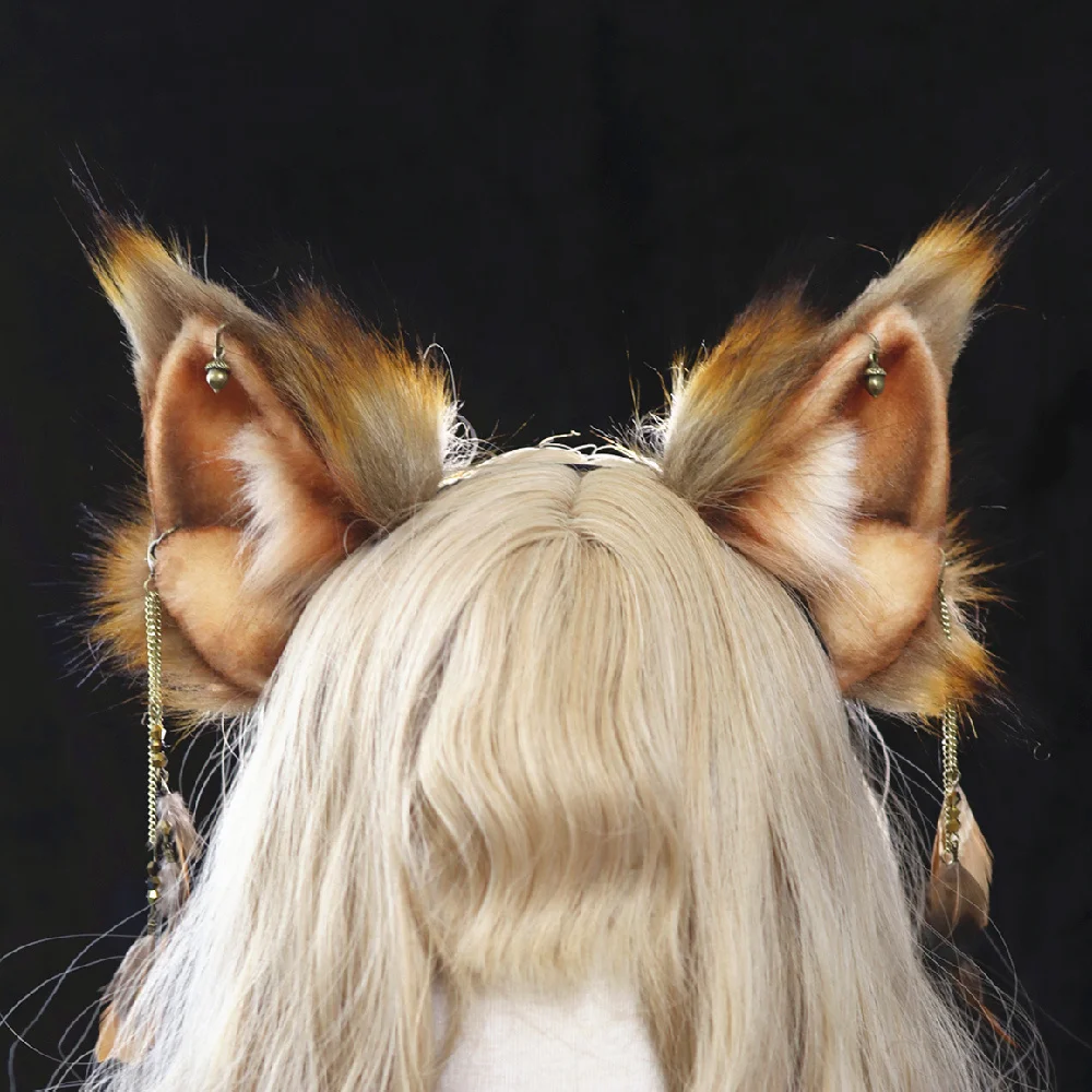 New Arrived Squirrel Ears Hairhoop Earrings Headwear Golden Brown Custom Made