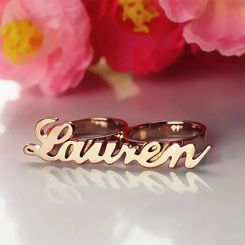 New Personalized Two Finger Ring Custom Name Stainless Steel Rings for Women Brass Knuckles Marriage Rings Couple Jewelry Gift