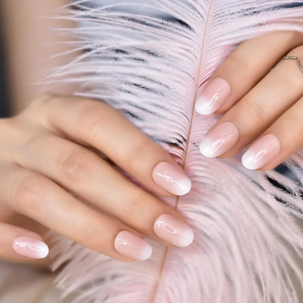 Pink Gradient Press On Nails Short Oval Reusable Acrylic Pretty Pink Gel False Nail Art Tips Fake Fingernails Faux Ongles