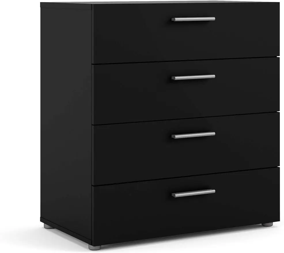  Bedrooms Living Areas or Entryways Silver Handles Steel Brackets at Bottom 4 Drawer Chest Black