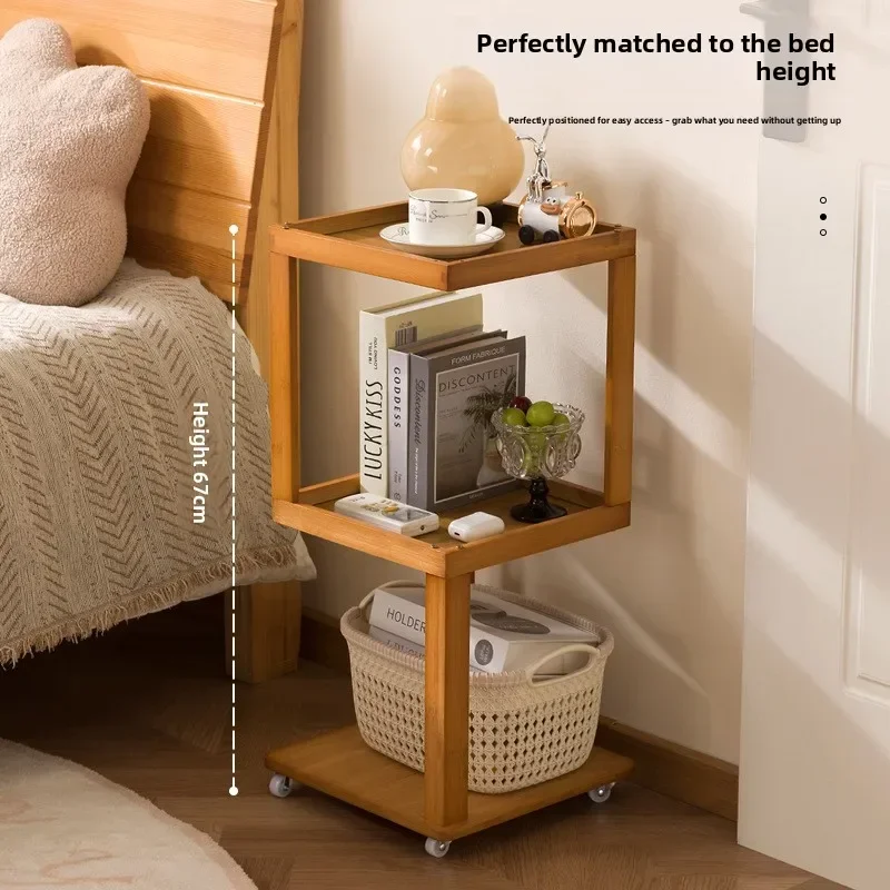 Multi-functional Movable coffee table, living room bedside table, household solid wood side cabinet, sofa side shelf