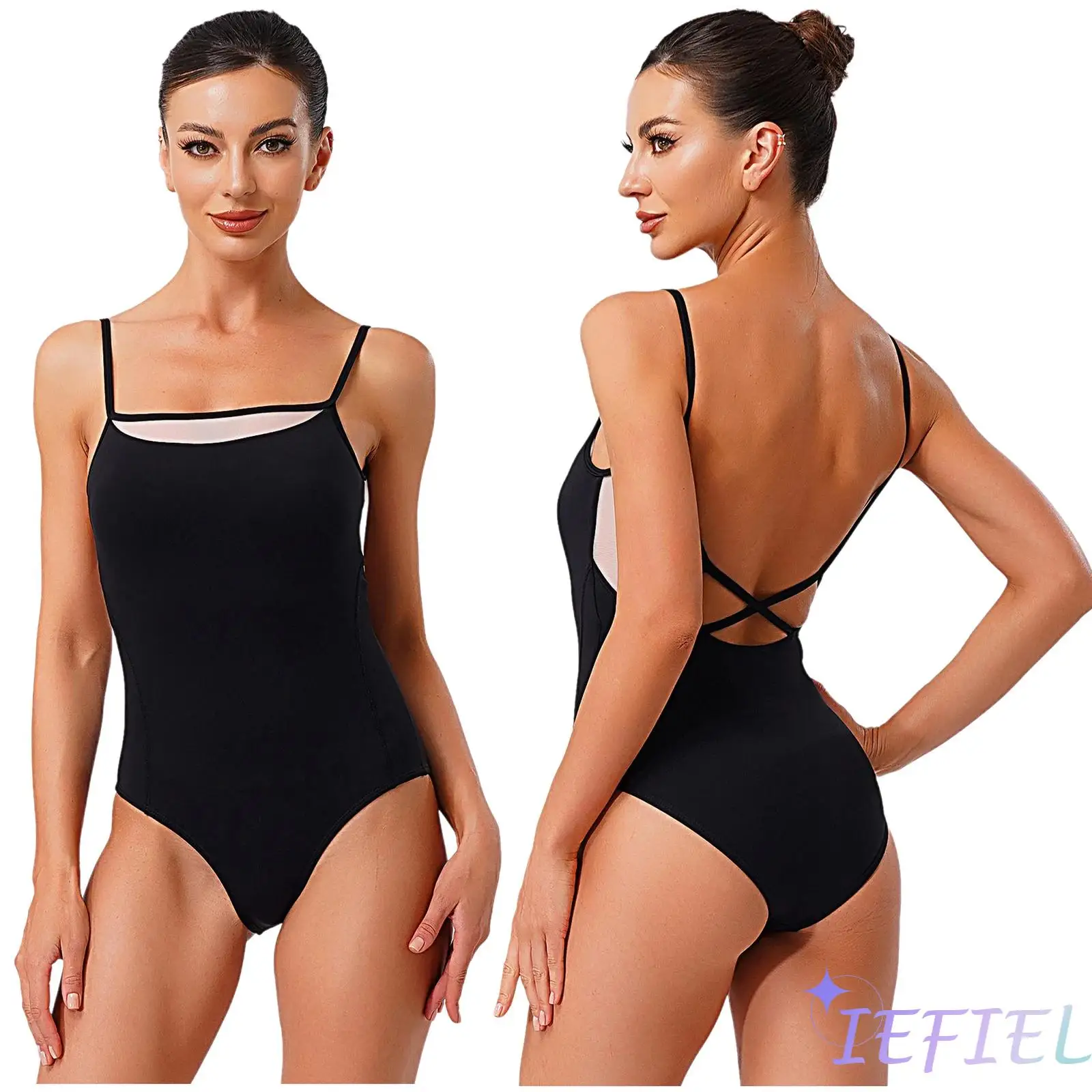 

Breathable Mesh Ballet Leotard for Women Backless Sling Bodysuit Removable Chest Pads Stage Performance Ballet Yoga Dancewear