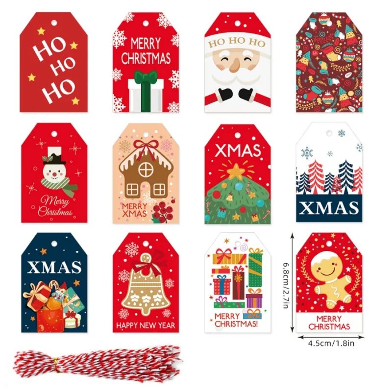 48 pièces/paquet décoration de noël père noël pain d'épice homme étiquette carte de voeux de noël boîte-cadeau emballage sac décoration étiquette Wis