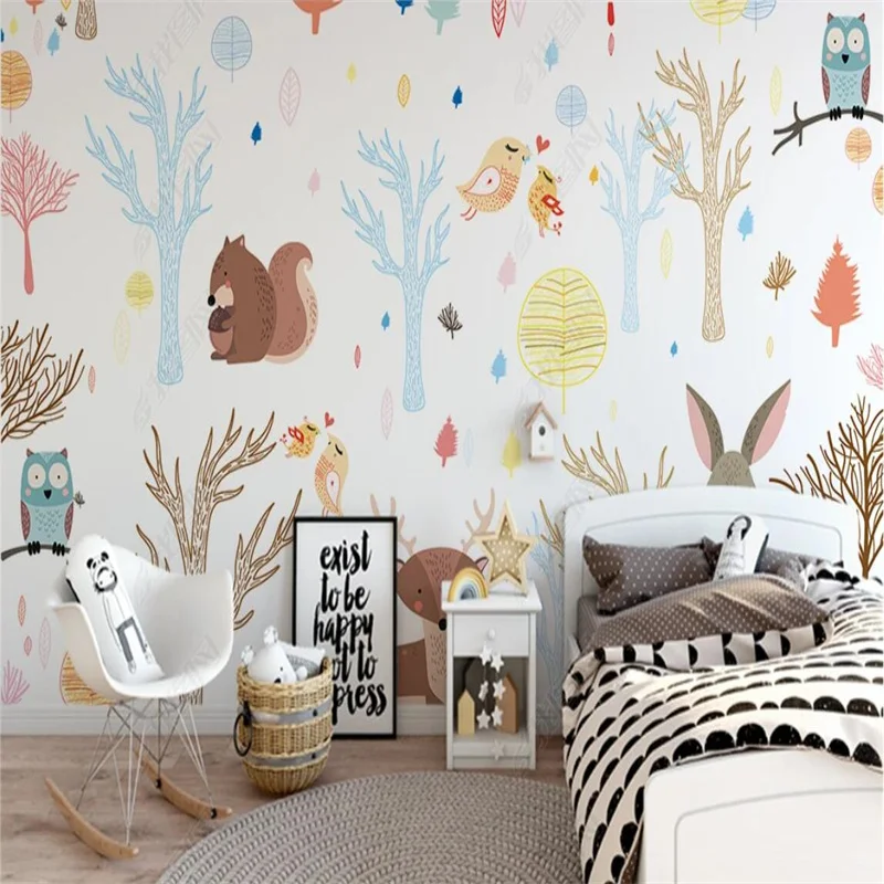 

Children's Cartoon Fairy Tale Forest Animal Wall Paper Children's Room Background Wall Decoration Mural Wallpapers for Kids Room