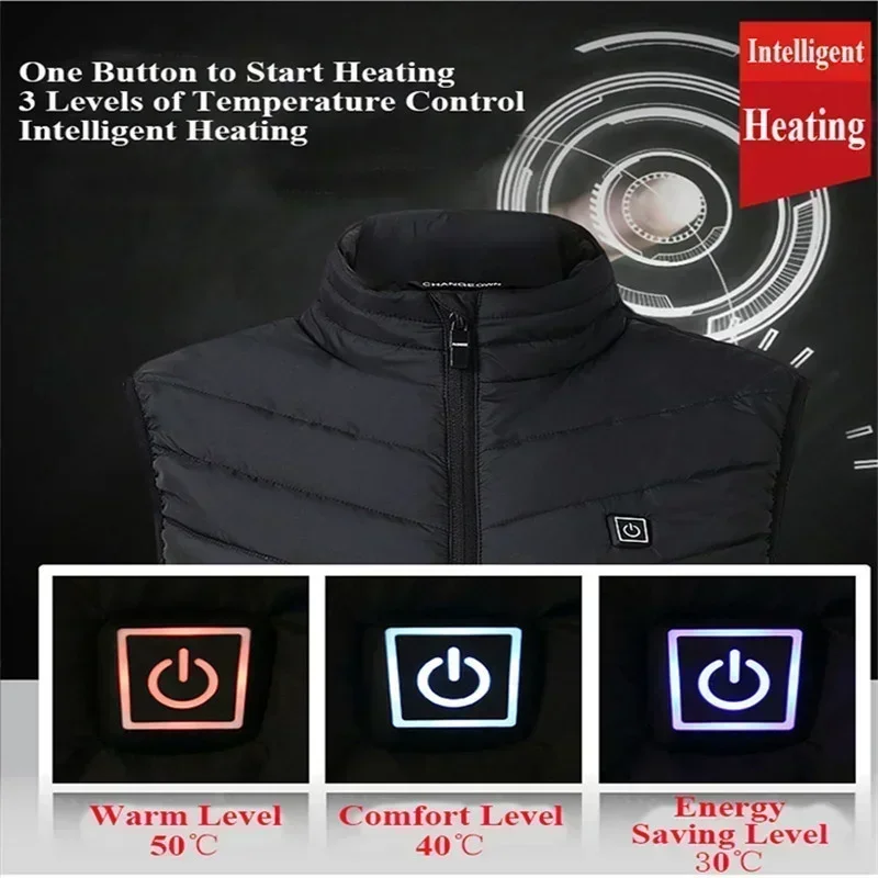 21/13/9Areas Self Heating Vest Jacket Heated Winter Men Womens Heated Jacket Tactical Heating Vest Body Warmer Coat with  Gloves