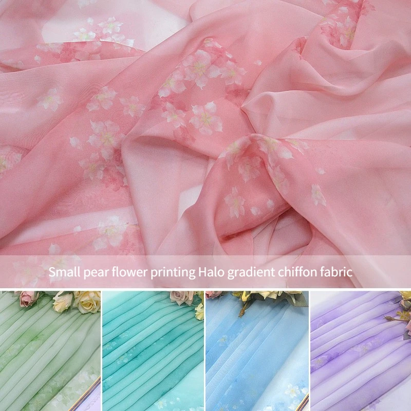 

Thin Pear Flower Printed Gradient Chiffon Fabric Per Meter for Skirt Dress Children's Clothes Costume Diy Sewing Summer Cloth