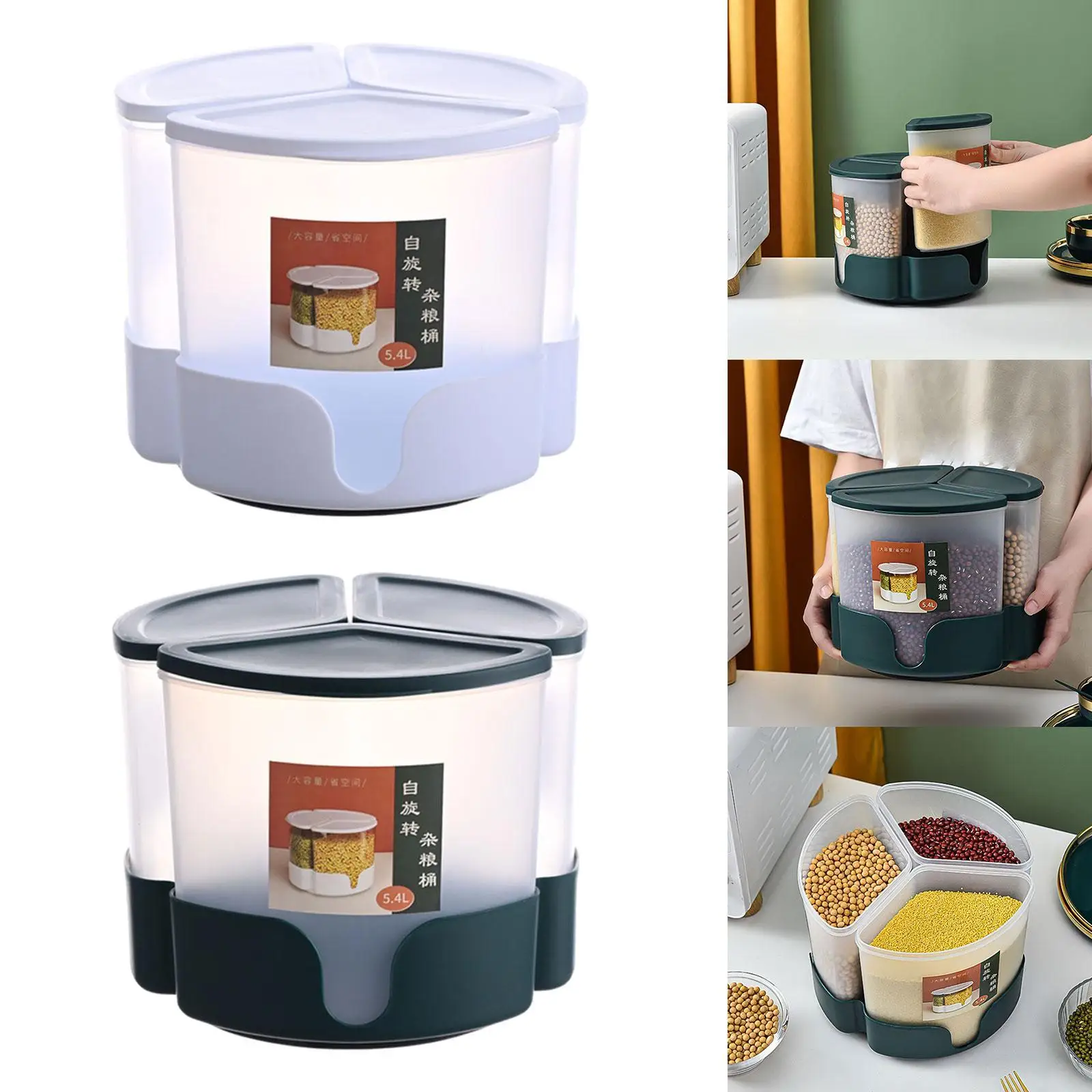 Rice Food Storage Canister Kitchen Storage Container Organization Rotatable Food Dispenser Food Grain Box Bin for Barley Rice