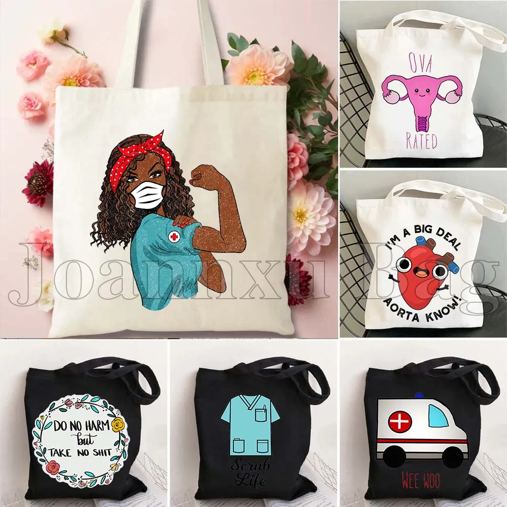 

Cute Medical Nurse Scrub Life Gifts Tote Bag Floral Stethoscope Funny Nursing Human Anatomy Ambulance Organs Shopper Handbags