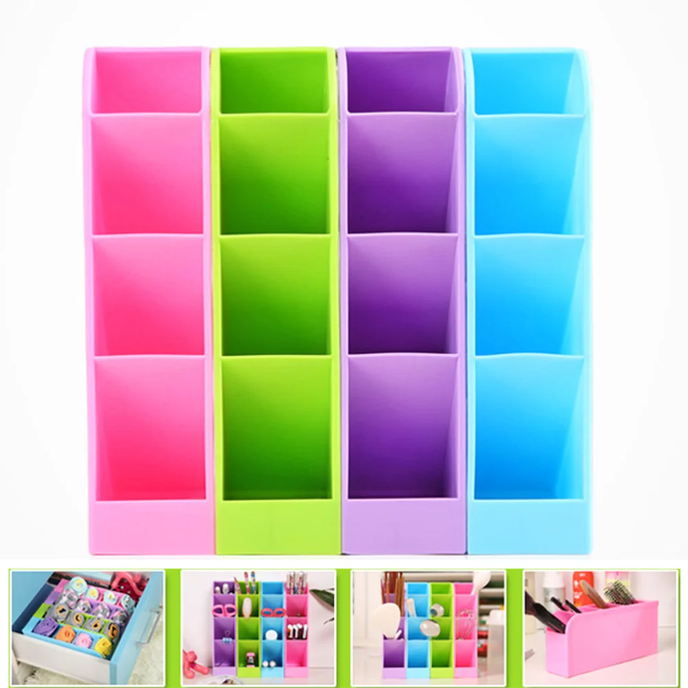 4 Grids Stationery Storage Box Desktop Organizer for Makeup Cosmetics and Socks PP Material Space Saving Tabletop Case Purple