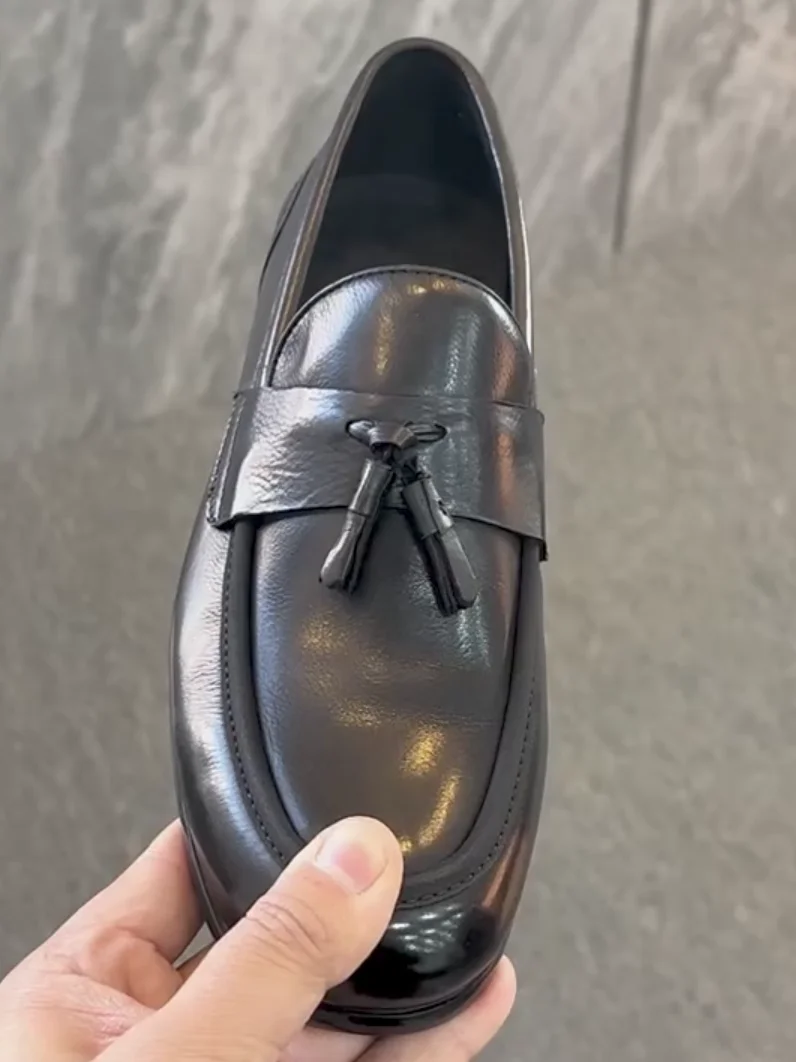 

High-Quality Men's Casual Leather Shoes Comfortable Fashionable All-Match Lightweight Trendy Cool Flat Heel round Toe Rubber ...