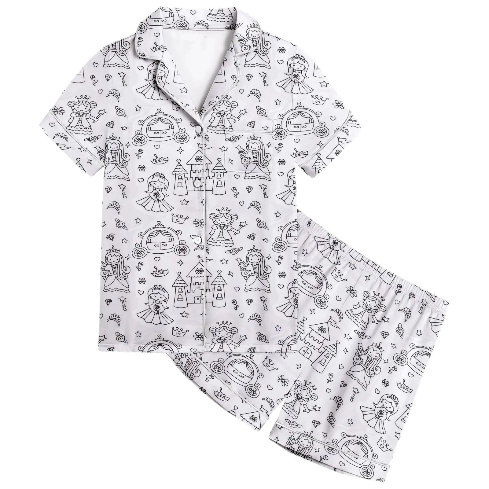 

DIY Pajamas Kids Sketch Colorful Short Sleeved Set Baby Art Color Your Own Pajama Handicraft Toy DIY Crafts Homewear For Girls