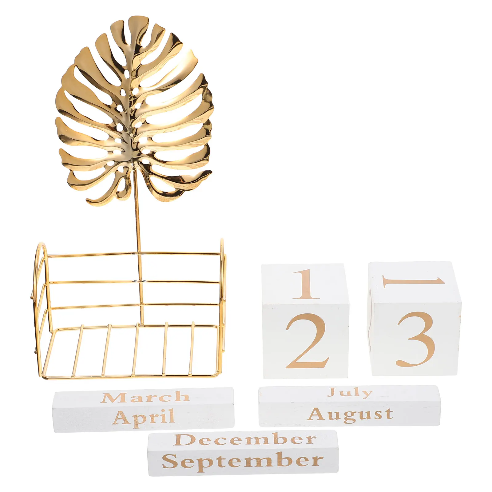 

1 set Tortoise Back Leaf Design Golden Square Blocks Wooden Desk Calendar Decoration Creative Monthly Date Ornament Stylish