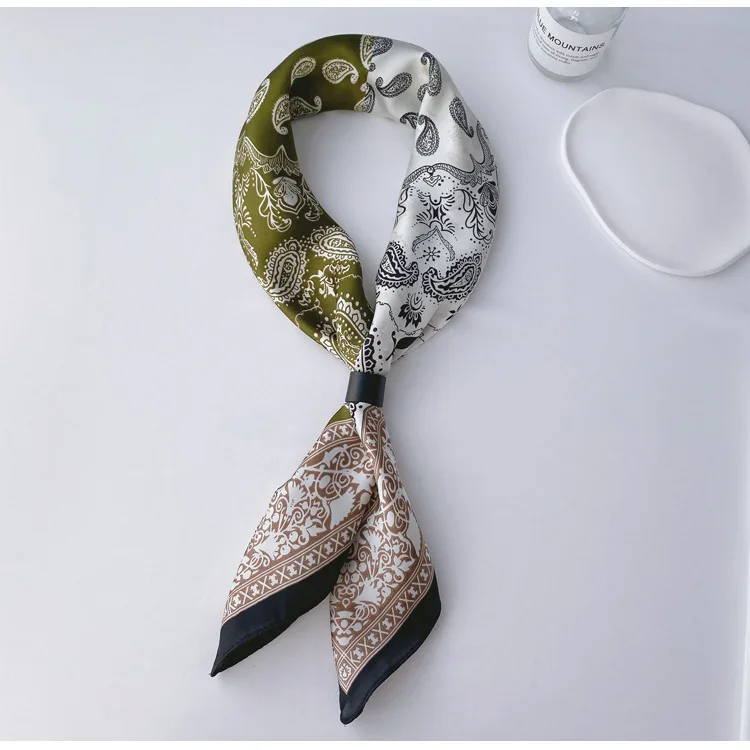 Paisley Print Seide Quadrat Schal Frauen Luxus Design 70*70 cm Weiche Satin Haarband Halstuch Büro Hijab Stirnband foulard Geschenk – Detail 5