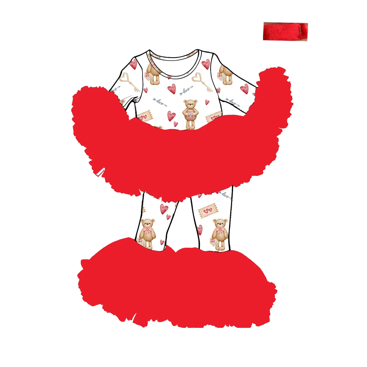 

Kids Double-Layer Mesh Long-Sleeved Pants Set Valentine's Day Theme Heart-Shaped Envelope Print Milk Silk Custom Wholesale
