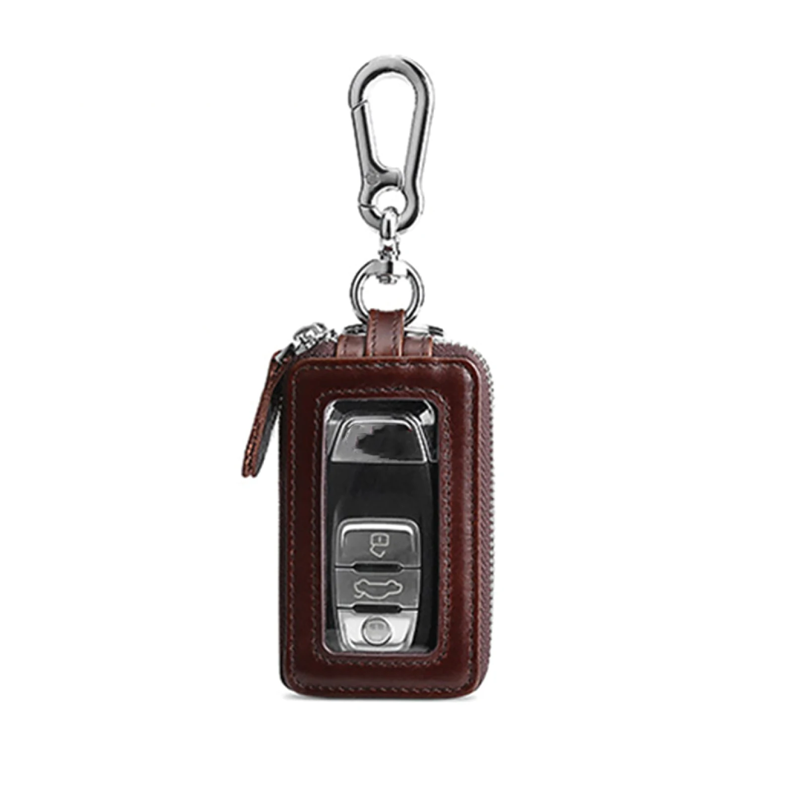 

Genuine Cow Leather Home Car Key' Bag Double Zipper Pocket Mini Chain Holder Wallet Keychain Retro Key Bag For Auto Remote Key