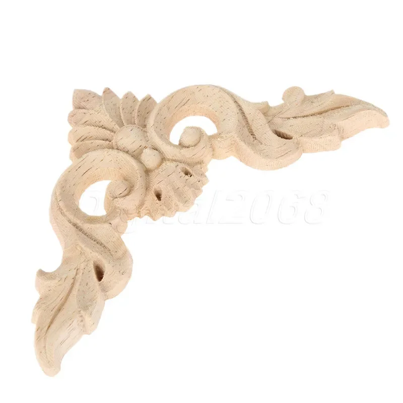 1Pc 8*8cm/10*10cm/12*12cm/15*15cm Wood Carved Corner Onlay Applique Unpainted Frame Decal Carpenter Decoration Furniture Cabinet