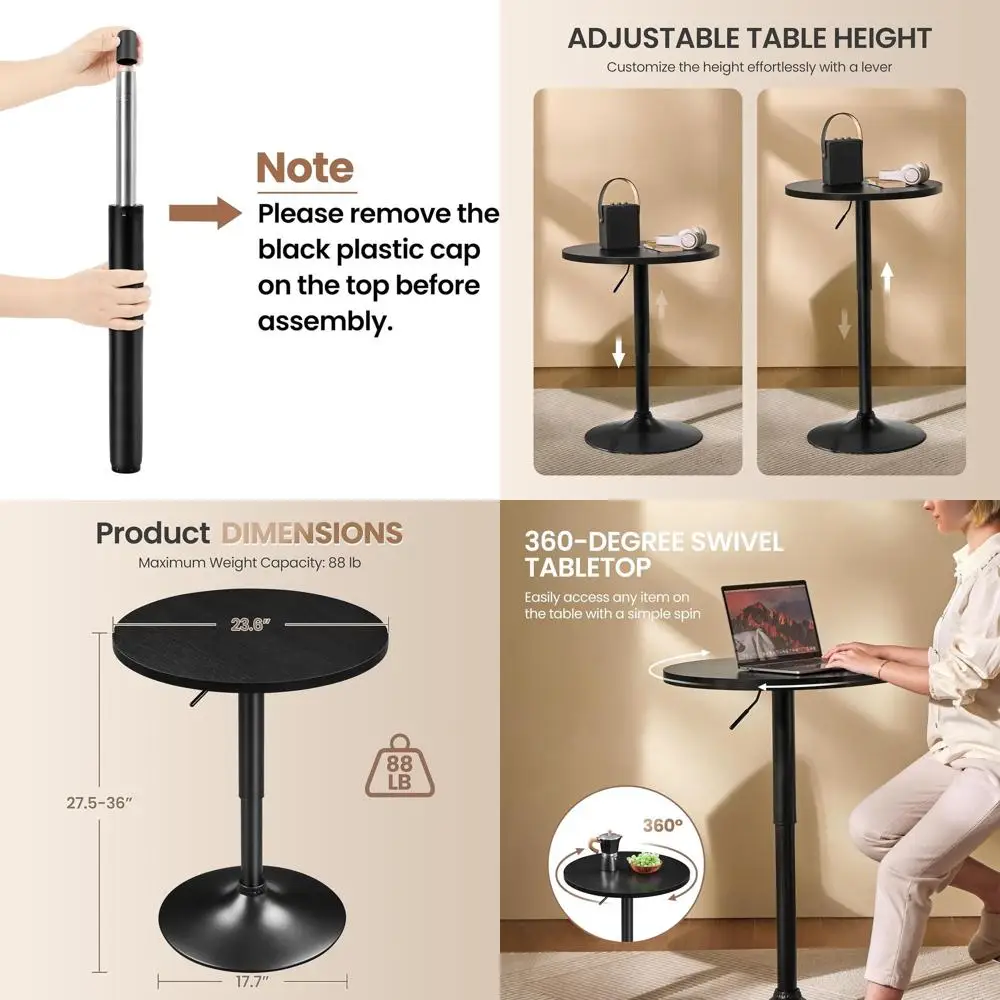 

Регулируемый по высоте поворотный барный стол с вращением на 360 градусов ° Вращающийся журнальный столик, черная основа, 2 шт., современный дизайн