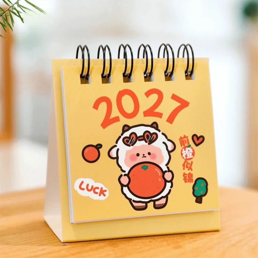 New Mini 2027 Desk Calendar Double Coil Schedule Mark Monthly Planner Cartoon Standing Flip Calendar for Home&Office