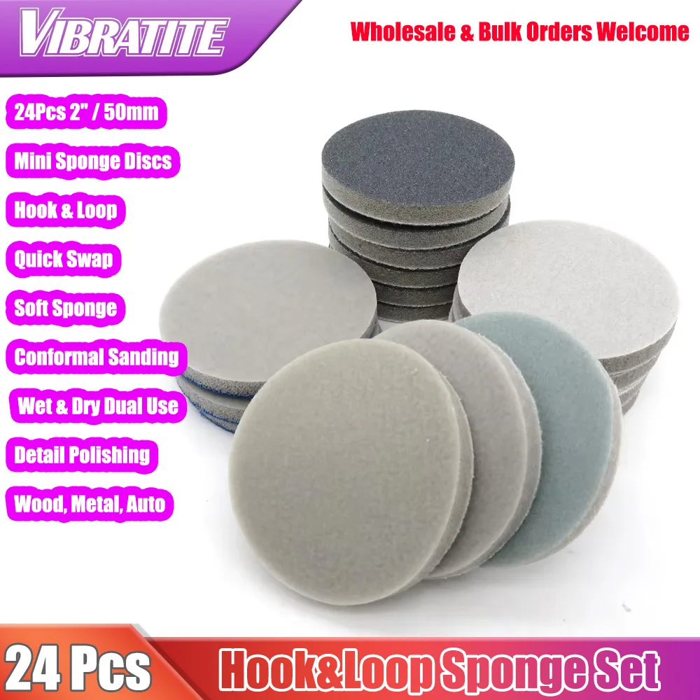 24 Pcs 2 Inch 50mm Flocking Round Sanding Sponge Abrasive Sanding Disc Hook and Loop for Car Phone Polishing & Grinding