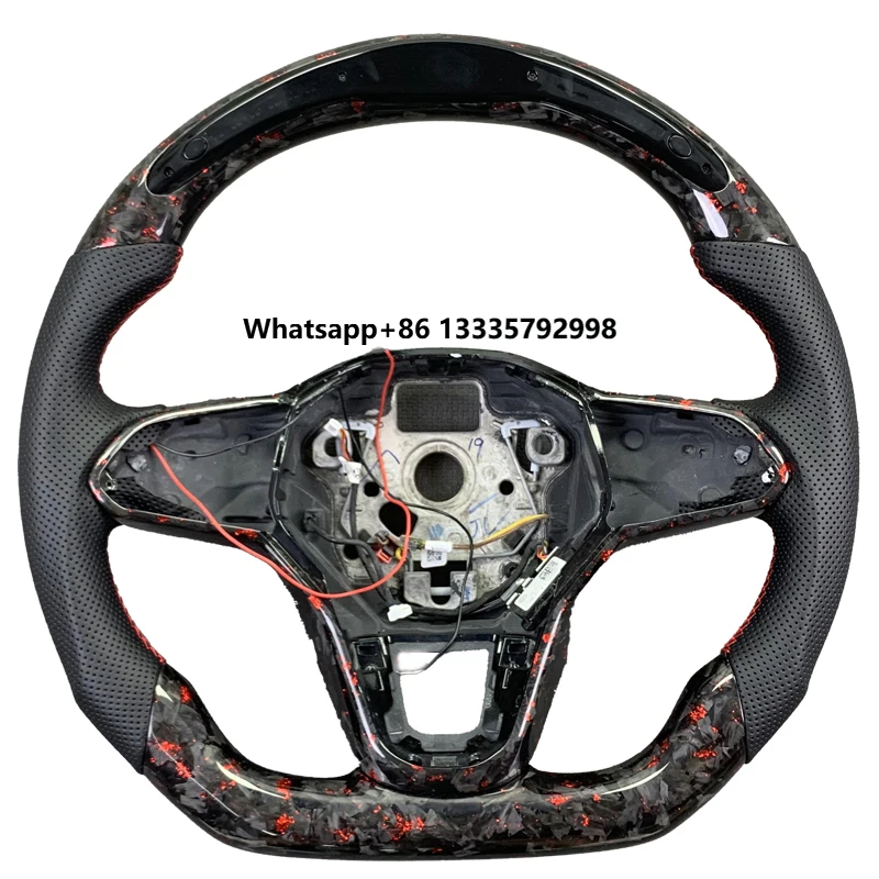 

For VW Golf 8 GTI R Line MK8 Carbon Fiber Customized Steering Wheel LED Display Black Perforated Leather