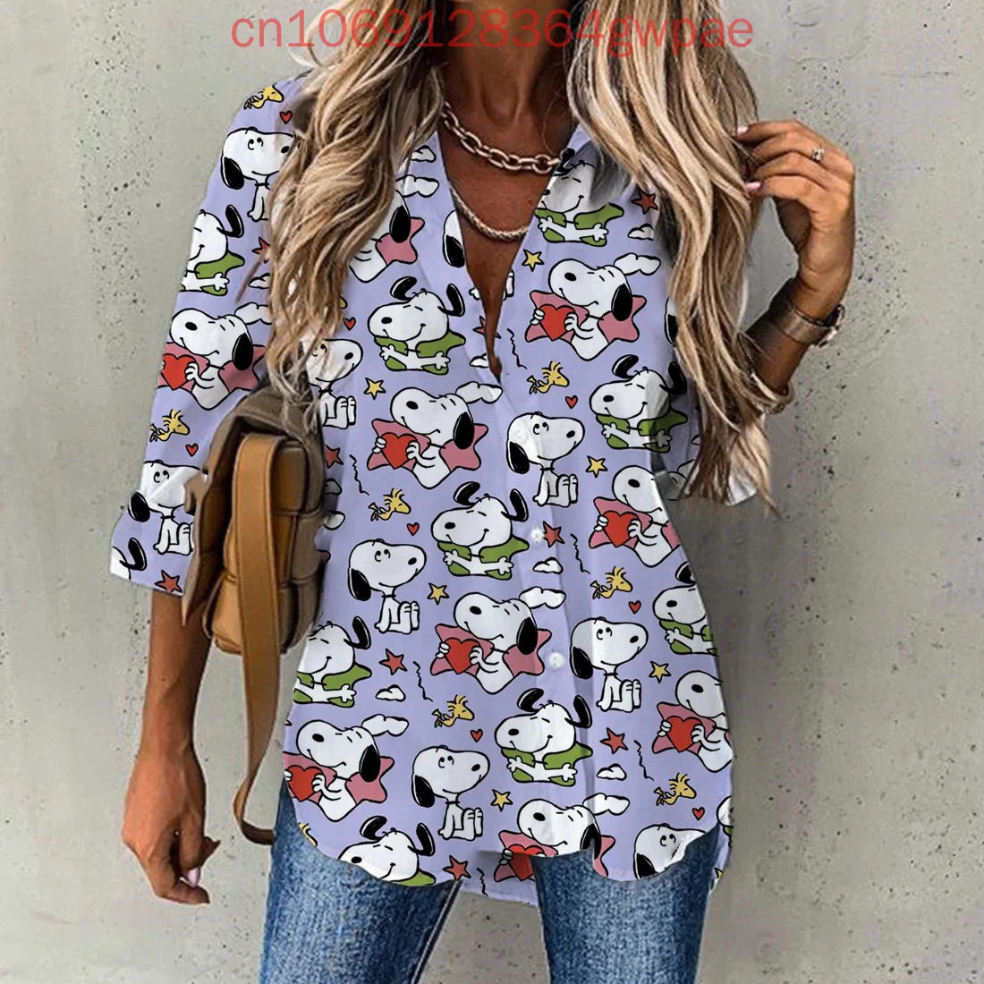 

2025 Cartoon Snoopy Casual Blouse Women's Long Sleeve Shirt Button Cardigan Elegant 3D Breathable Womens Hawaiian Shirts Tops