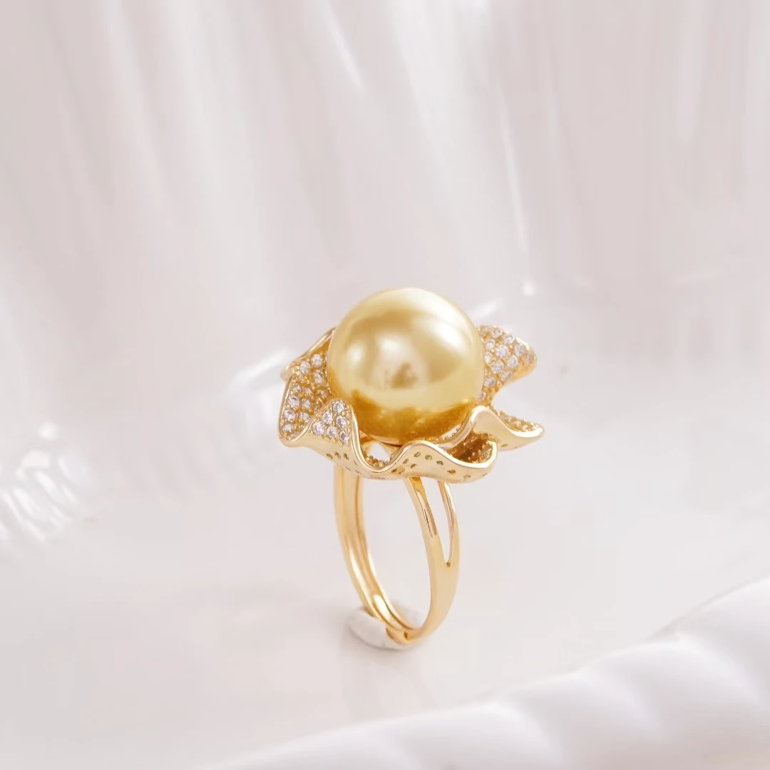 Flower S925 Sterling Silver Adjustable Finger Ring Mountings Base Setting Findings Jewelry Parts for 12-13mm Pearls 3pcs/lot