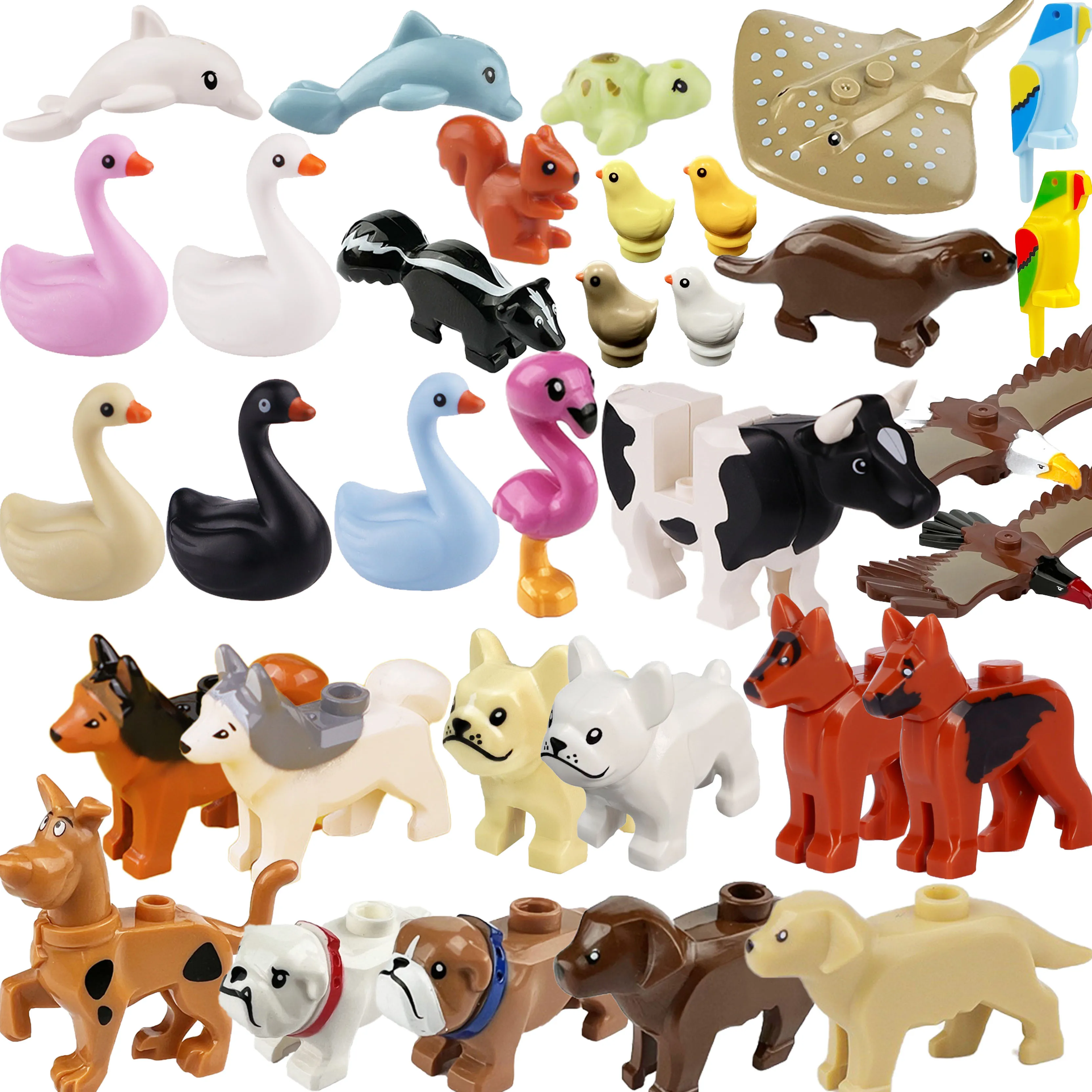 MOC City Farm Animal Set Building Blocks Pig Fishes Dog Octopus Penguin Cat Bird Duck Spider Bat Zoo Accessories DIY Bricks Toys