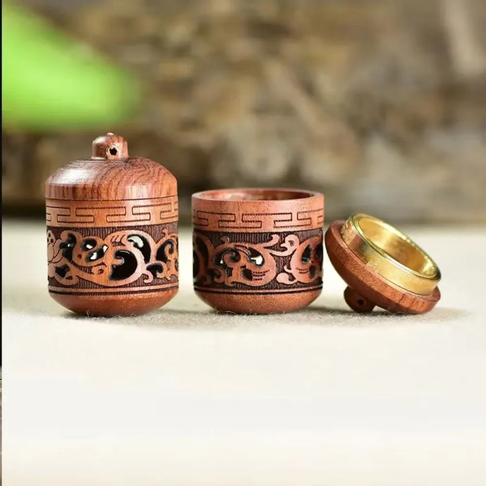 Gifts Carving Wood Perfume Diffuser DIY Pendant Accessories Diffuser Keychain Medicine Pill Box Hollow Sachet