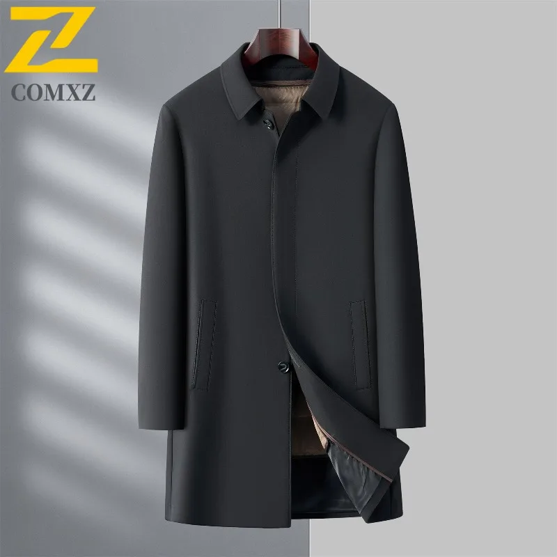 COMXZ Mens Long Down Jacket Premium Lapel Commute Office Lightweight Padded Jackets Detachable Inner Layer Comfort Winter Coat
