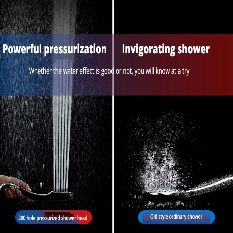 Chrome Black White Handheld 300 Holes High Pressure Rainfall Shower Head Water Saving Boosting Spray Nozzle Bathroom Accessories
