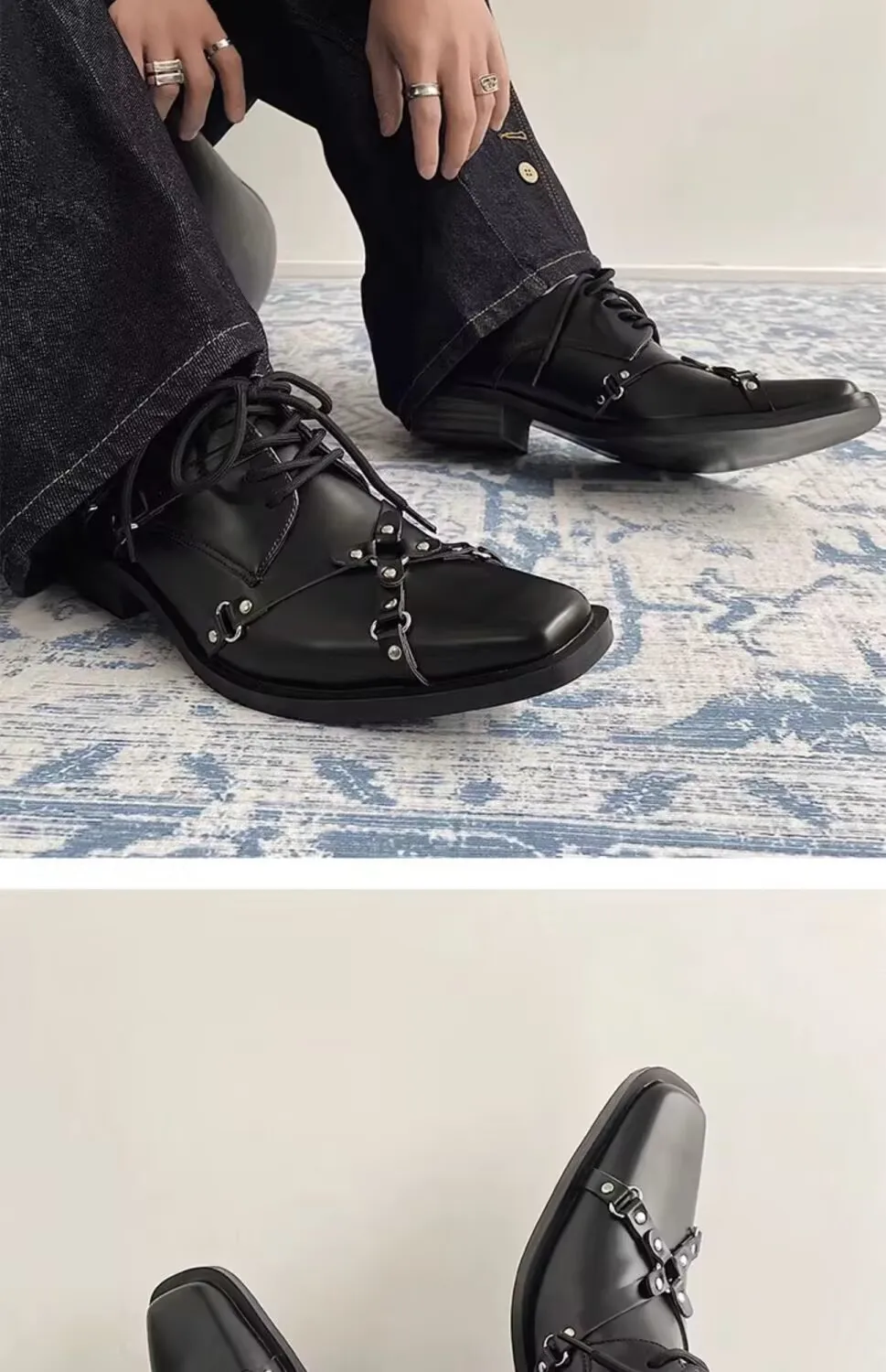 Spring 2026 Same Men and Women Belt Buckle Punk Style Lace-up Small Leather Retro Style Brown Medium Thick Heel Single Shoes