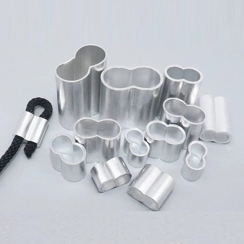 2PCS Double Hole Aluminum Sleeve 8-shaped Nylon Safety Rope Buckle Steel Wire Rope Locking Clip Aluminum Buckle Hardware