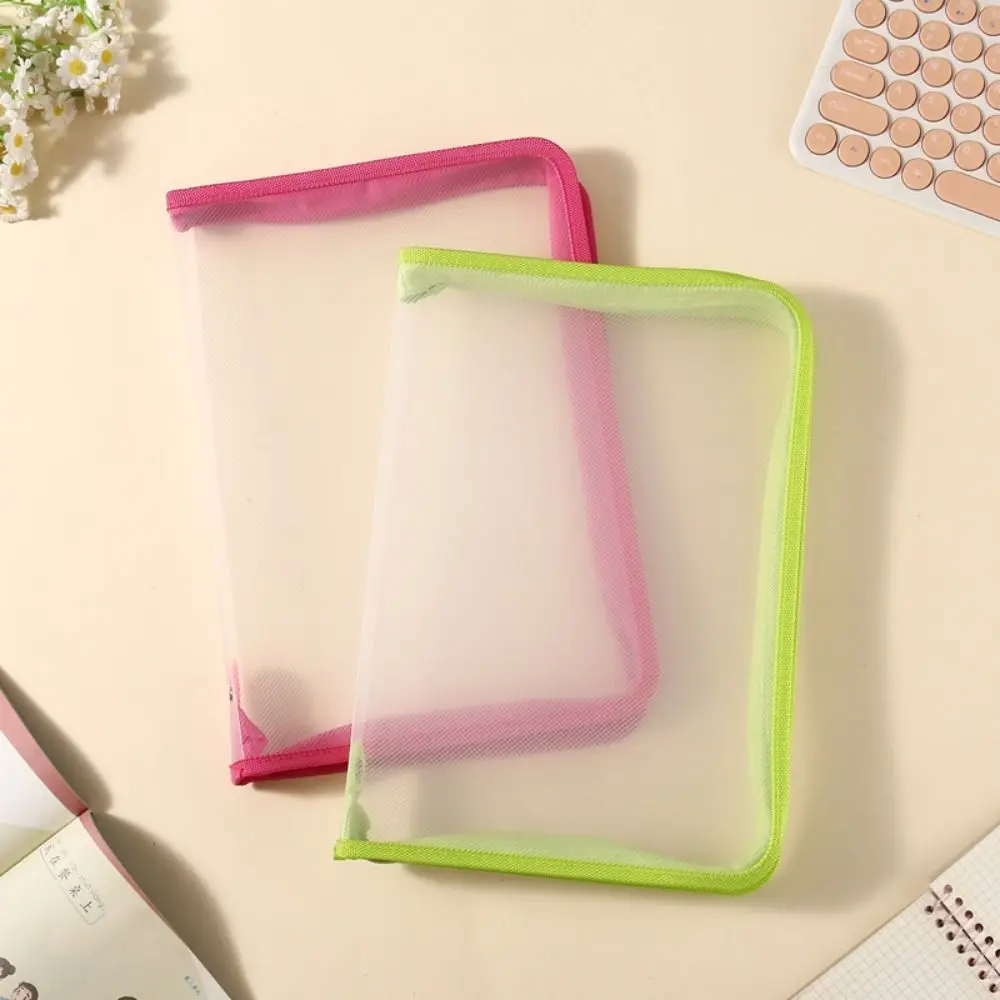 Kantong Ritsleting Transparan Multifungsi Warna Solid Tas Folder File Kapasitas Besar Penyimpanan Alat Tulis PP