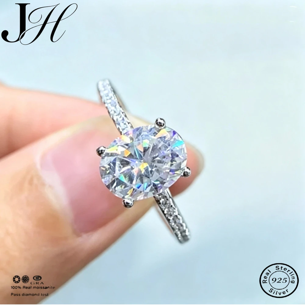 JH Oval Cut 1CT 2CT 3CT D Color Moissanite Rings for Women Lab Diamond Wedding Promise Band S925 Sterling Silver Jewelry