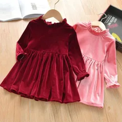 Dress young girls 2-9year old gold velvet spring and autumn Frock  thickened 2022 fashion new Korean version children's clothing