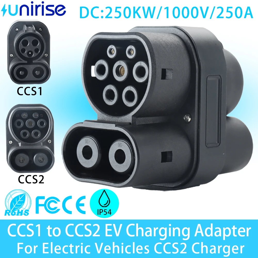 CCS1 to CCS2 Electric Vehicle Adapter 1000V 250A 250KW DC Fast CCS 1 Charging Station Converter For EV Car CCS 2 Charger Adaptor