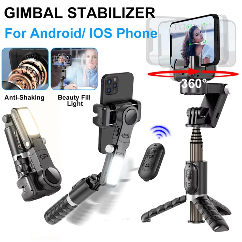 

2025 NEW Stabilizer selfie stick tripod phone holder stand With light Balance Steady Shooting Live Wireless Bluetooth remote