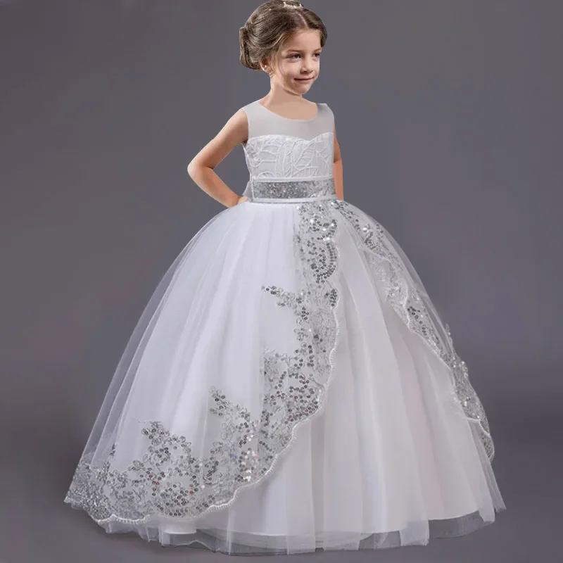 

2024 High quality Wedding teens Sequin Lace princess dress for girl birthday party Sleeveless dress for First communion 4-14y