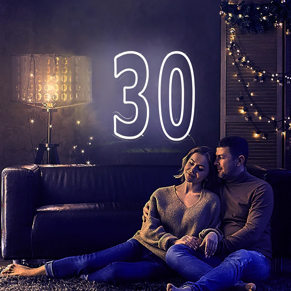 30 Zoll LED Neon-Schild Große Zahlen 76cm Weiß Digitales Licht Sweet 16 18 21 Geburtstagsgeschenk Baby Nachtlicht Acryl